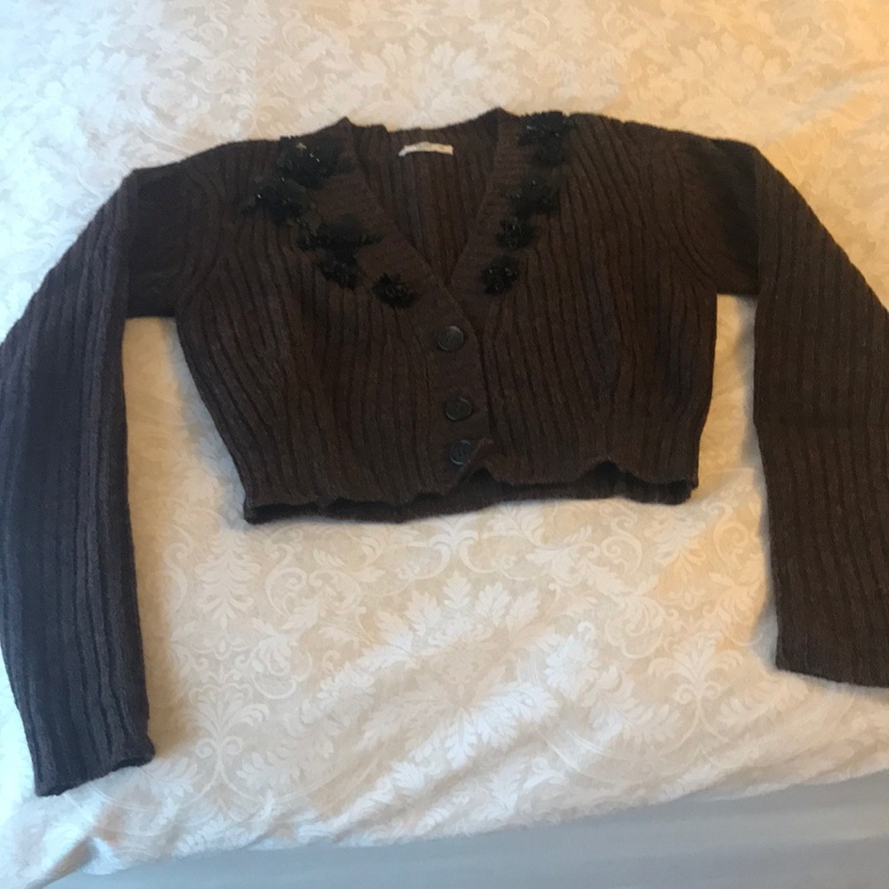 Prada wool cropped sweater with beaded flowers